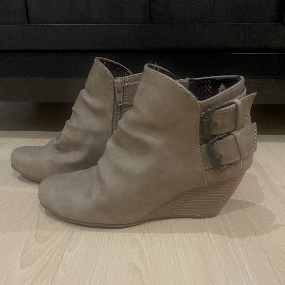 Tan wedge booties